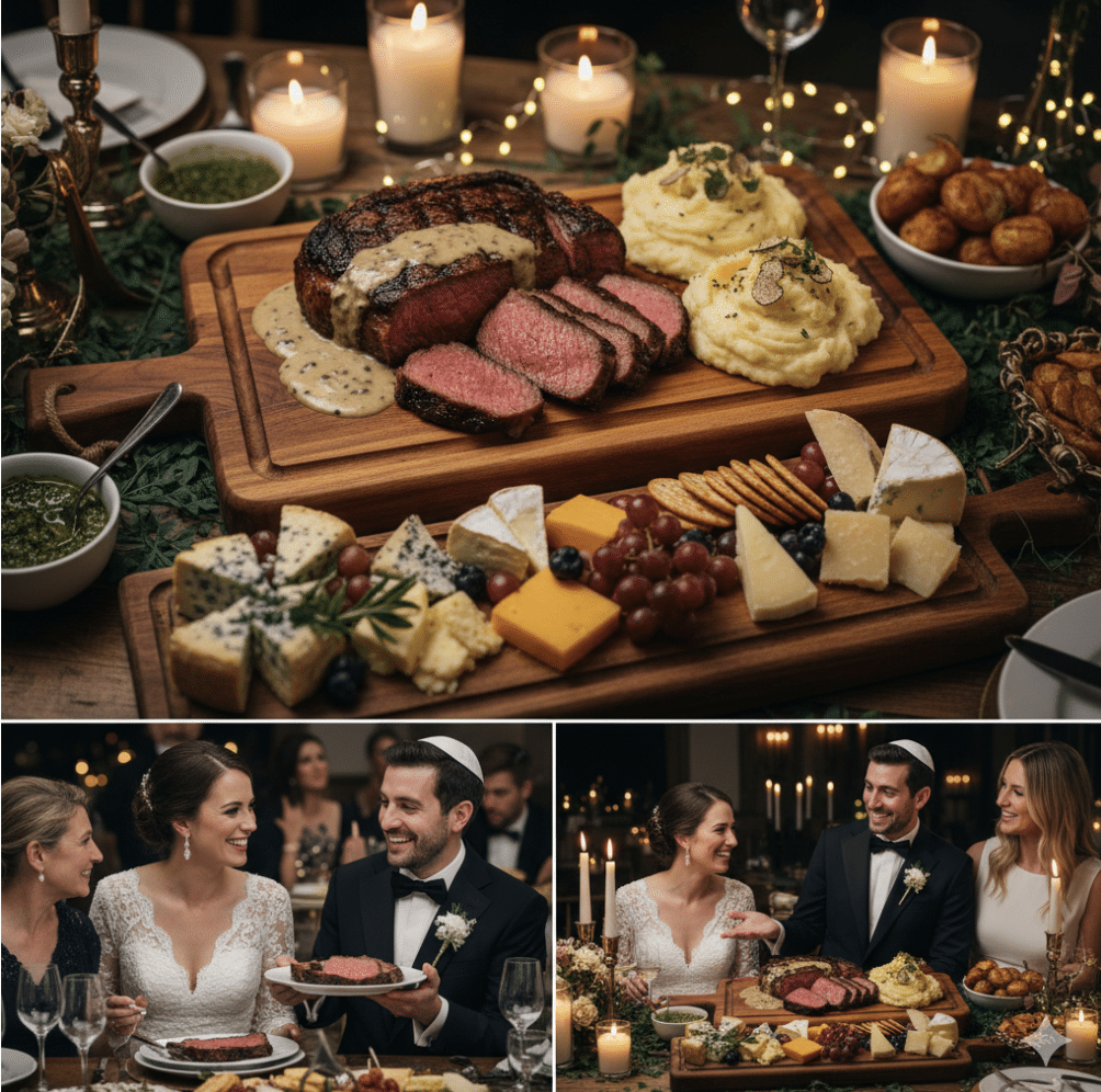 זוג טרי בחתונה כשרה מגיש רידיפיין לצד גבינות , מנות יוקרתיות המשנות את חוקי המשחק באירועים