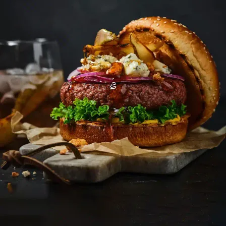 BURGER WITH BLUE CHEESE AND PEARS