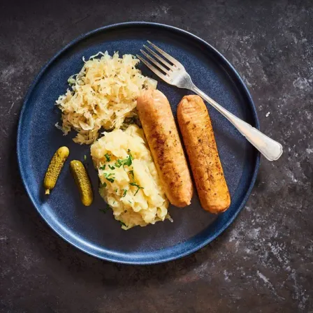 New-Meat Bratwurst mit Kartoffel Puree