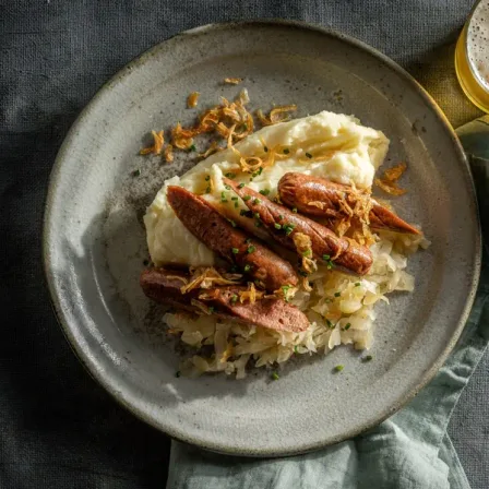 Redefine Merguez mit Kartoffelbrei und Sauerkraut