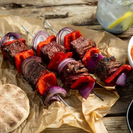 Flank Steak and Vegetables on Skewers