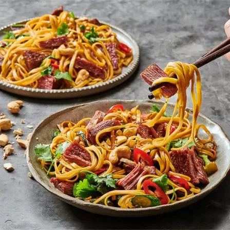 Garlic Flank Steak with Noodles