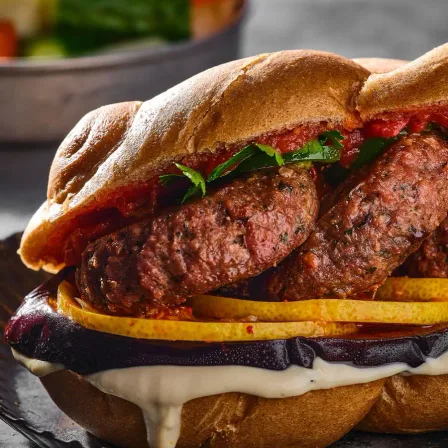 כריך קבב עם מטבוחה וחצילים