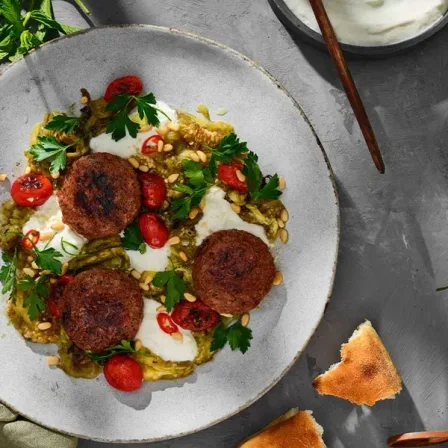 LAMB KOFTA WITH CHARRED EGGPLANT AND YOGURT