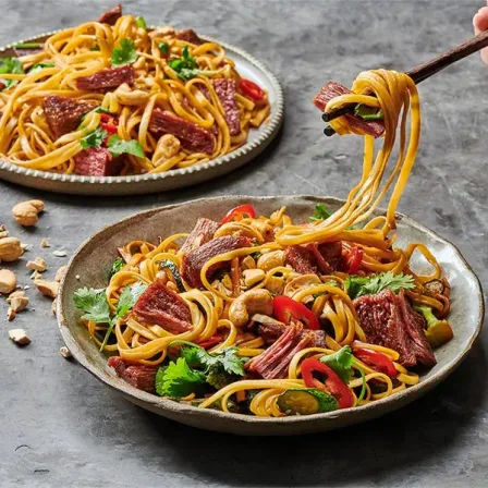 Noodles met biefstukpuntjes