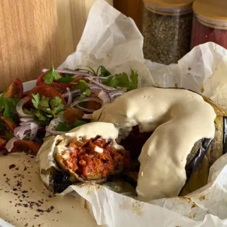 Moussaka met aubergine en plantaardig gehakt