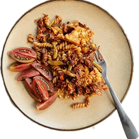 Pasta met Pulled Beef uit de oven