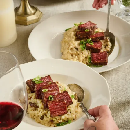 Redefine Flank Steak met risotto van wilde paddenstoelen