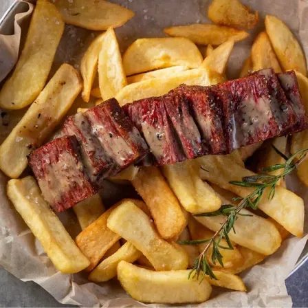 Steak Fries: Biefstuk met pepersaus!
