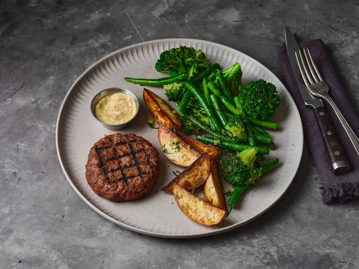 New-Meat* Burger mit gebackenem Gemüse