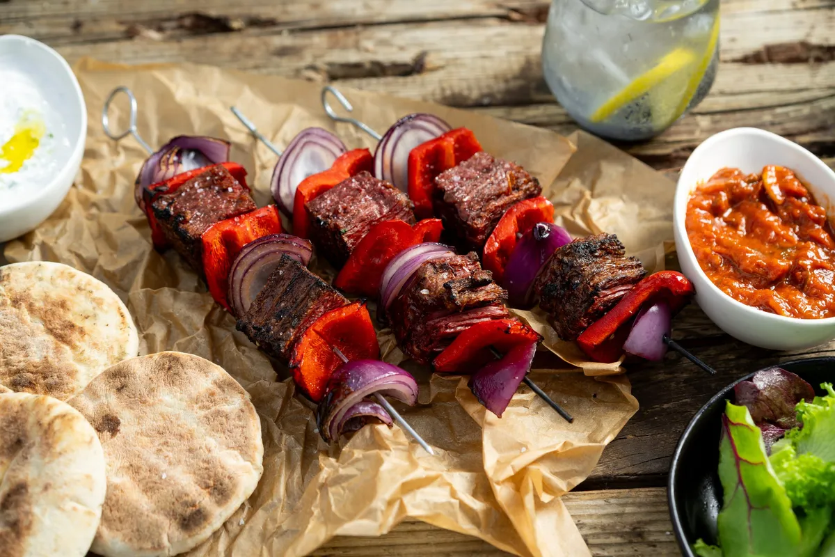 Flank Steak and Vegetables on Skewers