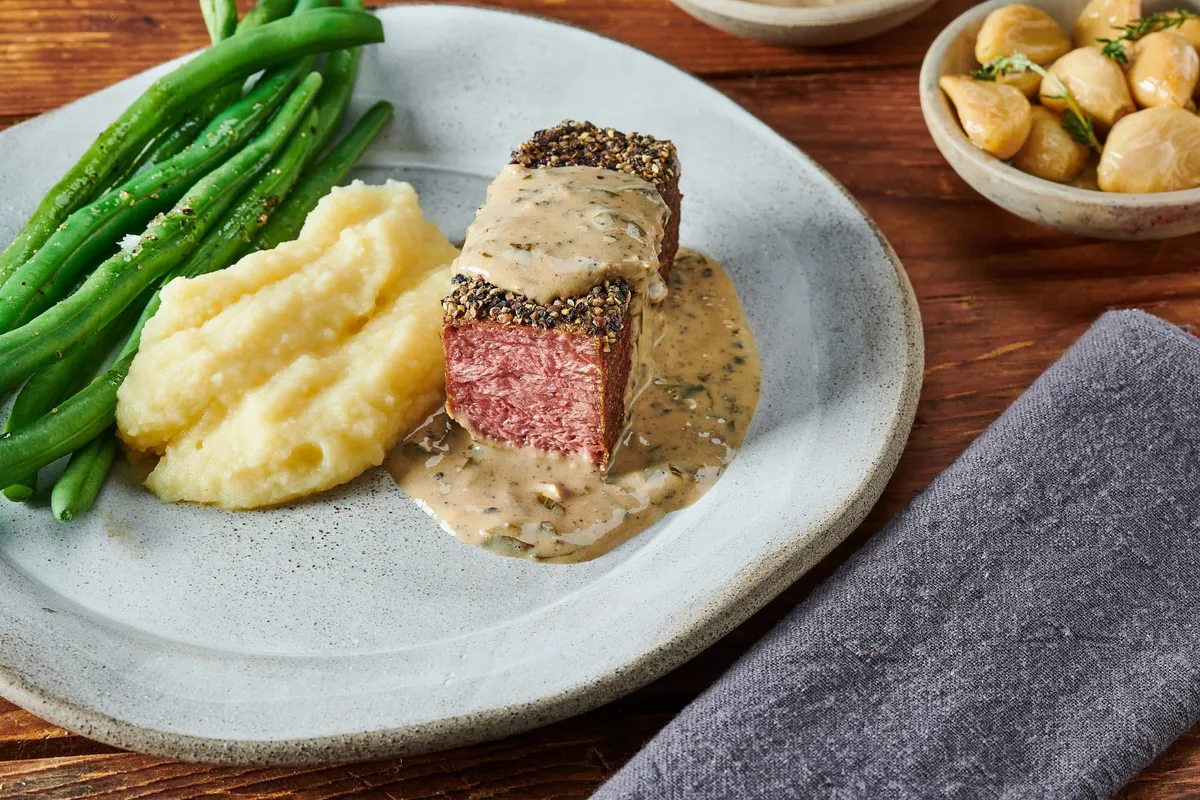 Steak met peperroomsaus
