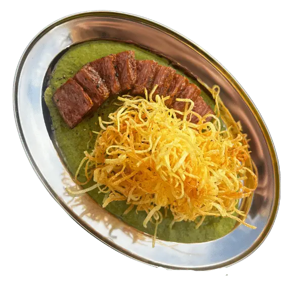 Redefine Beef Flank with Green Entrecôte Sauce & Shoestring Fries