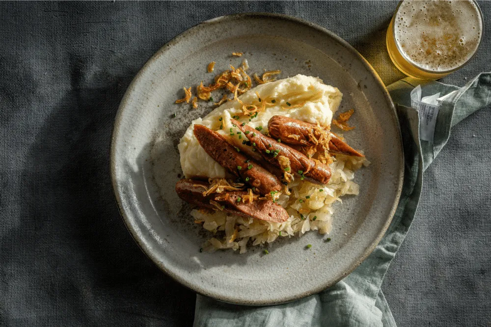 Redefine Merguez with Mashed Potatoes and Sauerkraut
