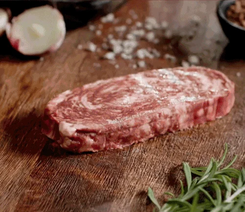 A wireframe steak diagram rendering into a photograph of a Redefine Meat cut