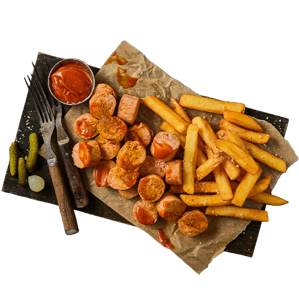 New-meat Currywurst with Belgian Fries