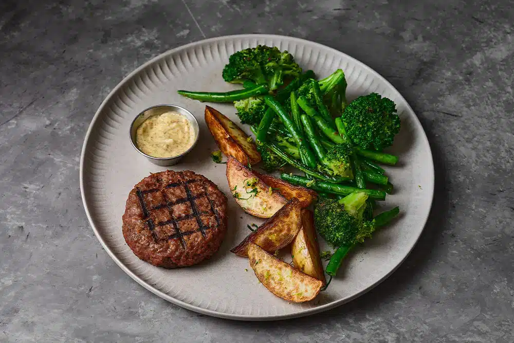 Redefine Burgers with Broccoli, Green Beans, Potatoes and Aioli