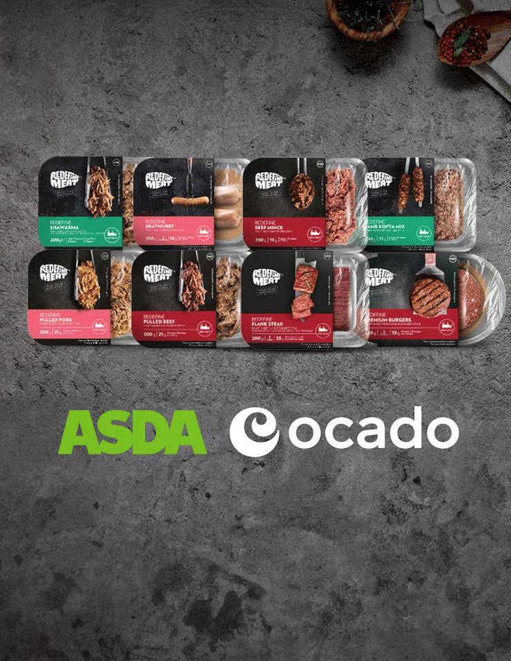 A selection of Redefine Meat premium plant-based products stocked at Ocado and Asda
