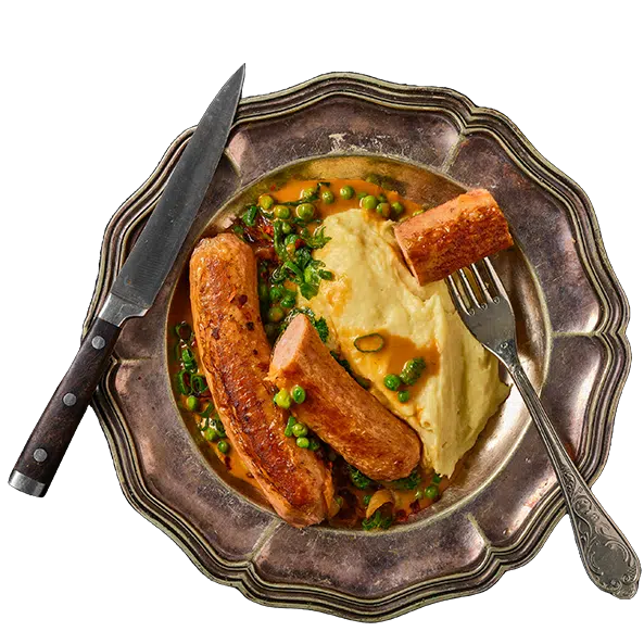 Redefine Pro Bratwurst with Mashed Potatoes and Peas